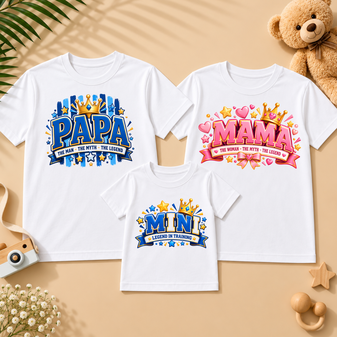 Papa Mama Mini Family Birthday T-Shirt Set