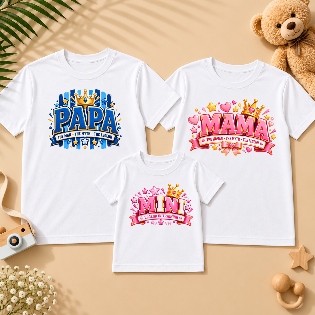 Papa Mama Mini Family Birthday T-Shirt Set