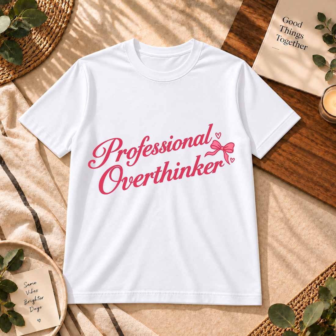 PROFESSIONAL OVERTHINKER BOW GRAPHIC T-SHIRT – WHITE