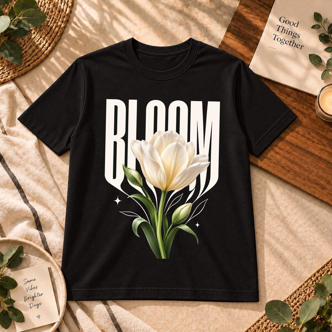 Bloom Floral Graphic Black T-Shirt