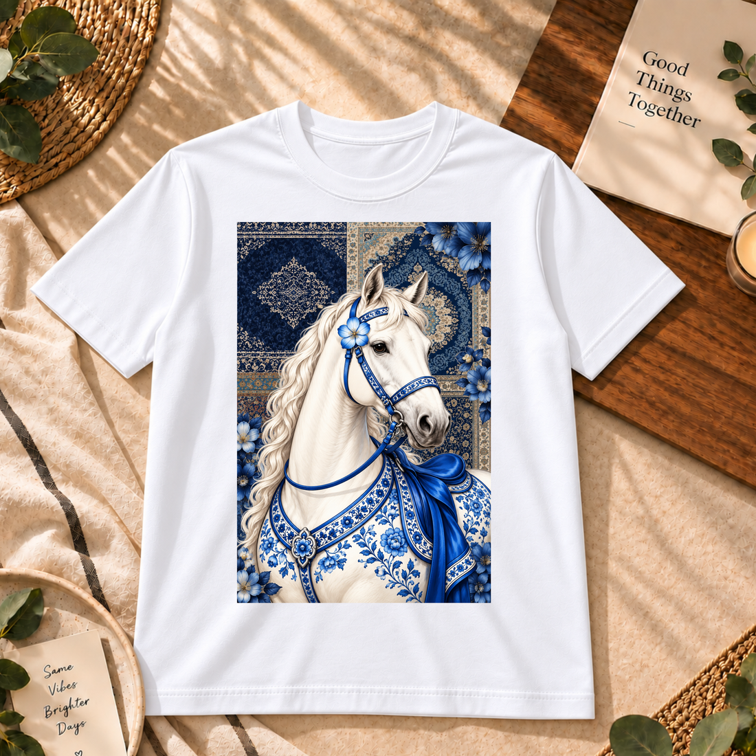Royal Blue Horse Printed Cotton T-Shirt