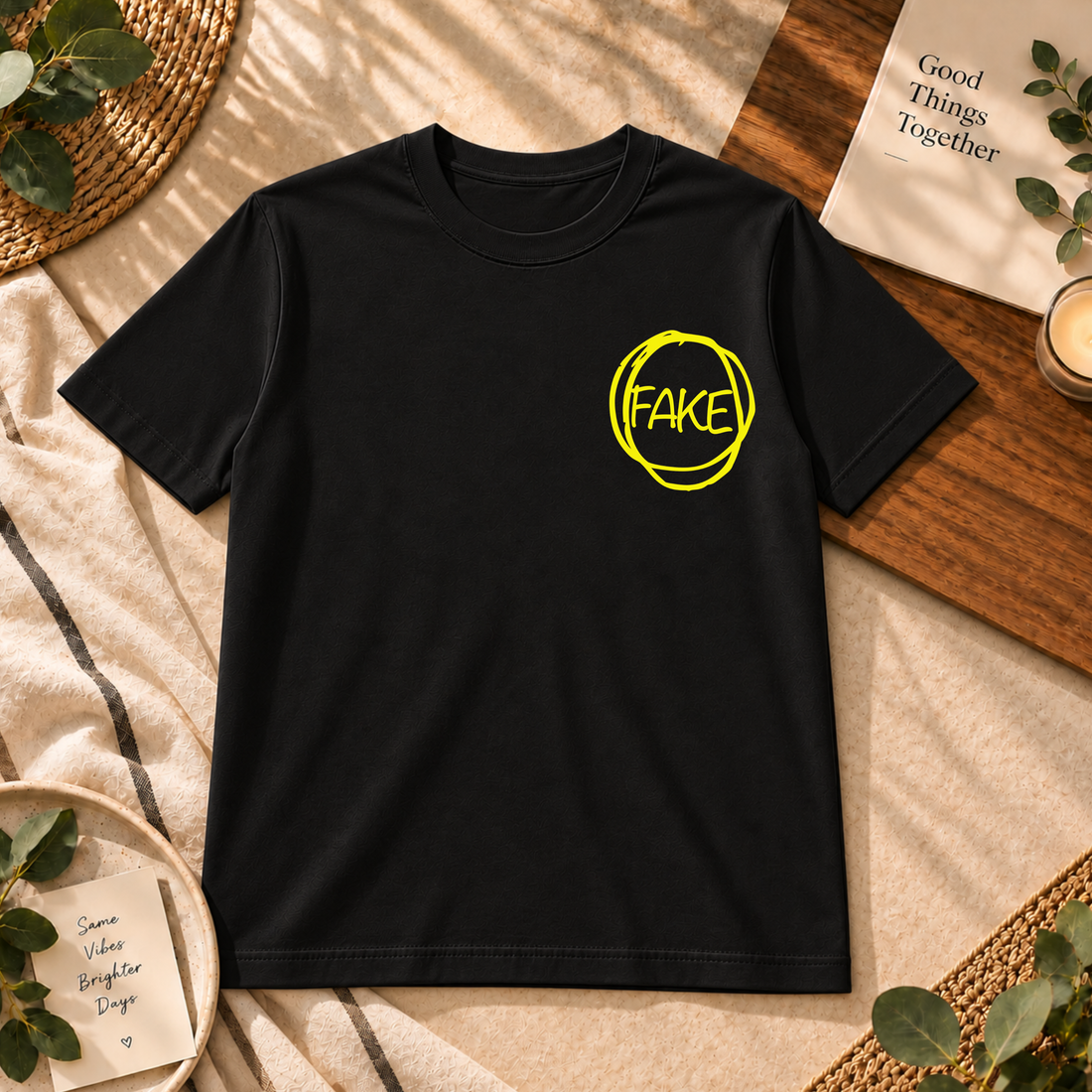 Fake Front & Back Print Oversized Black T-Shirt