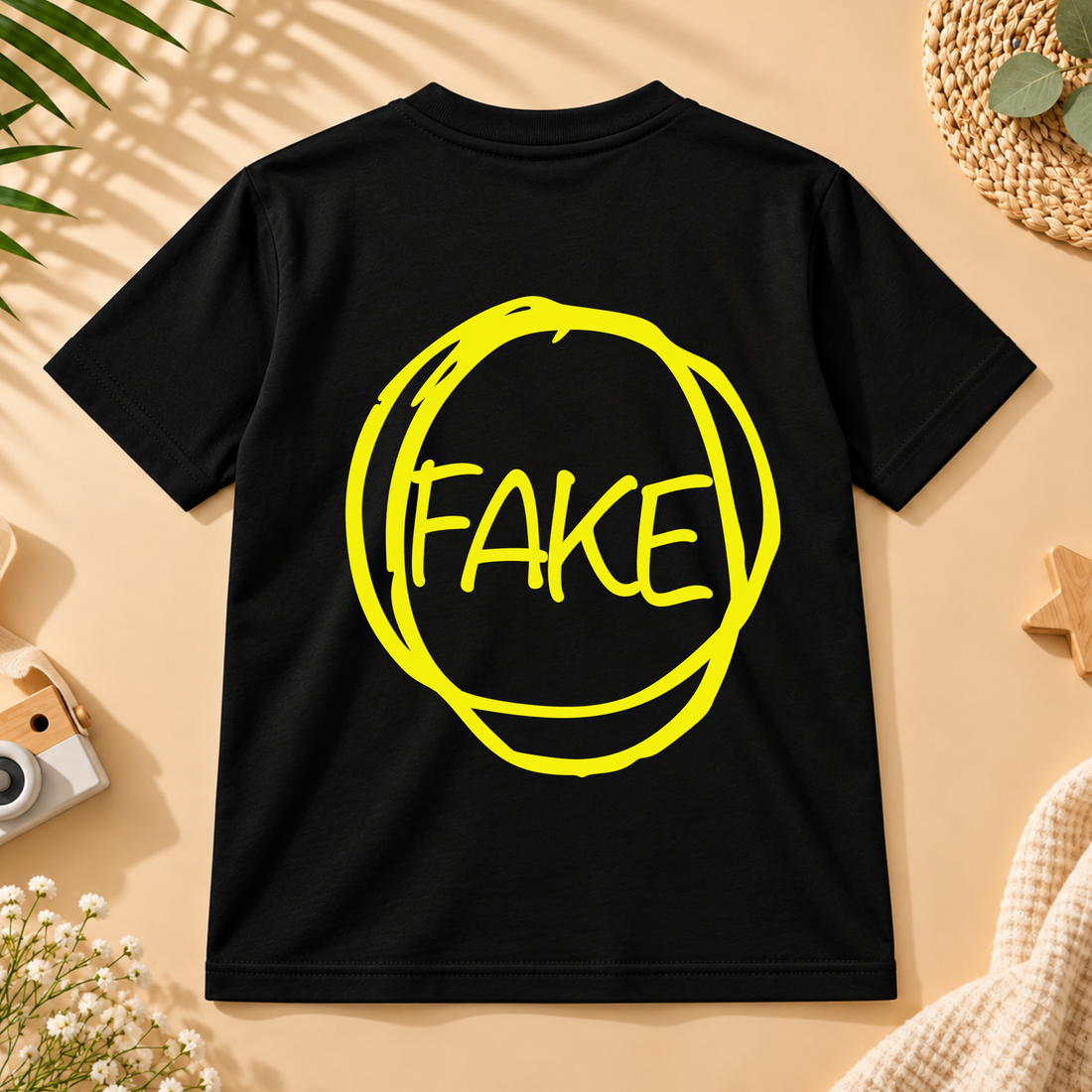 Fake Front & Back Print Oversized Black T-Shirt