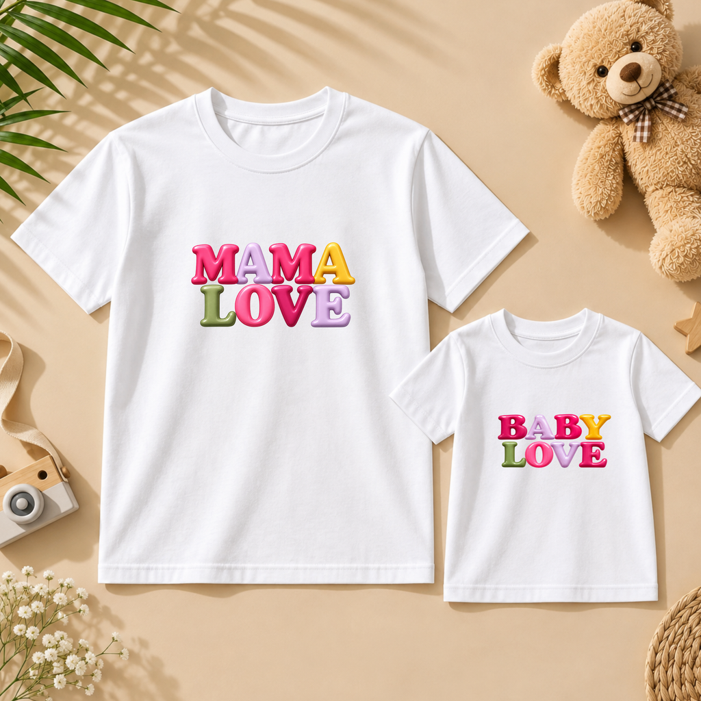 💕 MAMA LOVE & BABY LOVE – MOTHER DAUGHTER MATCHING T-SHIRT DUO