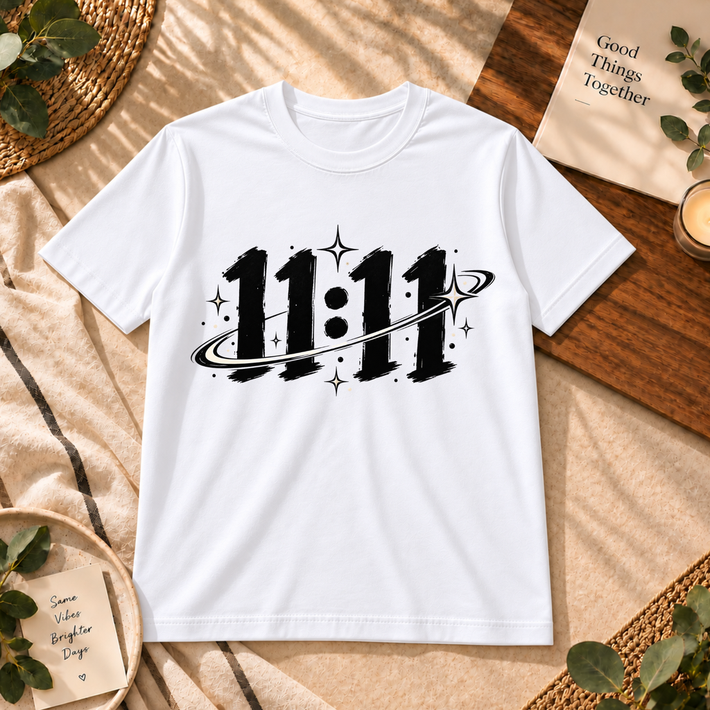11:11 Cosmic Universe Graphic T-Shirt – Black