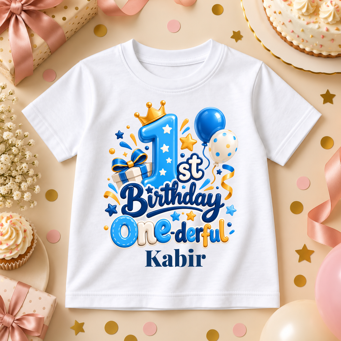 Personalized One Year Birthday Boy T-Shirt