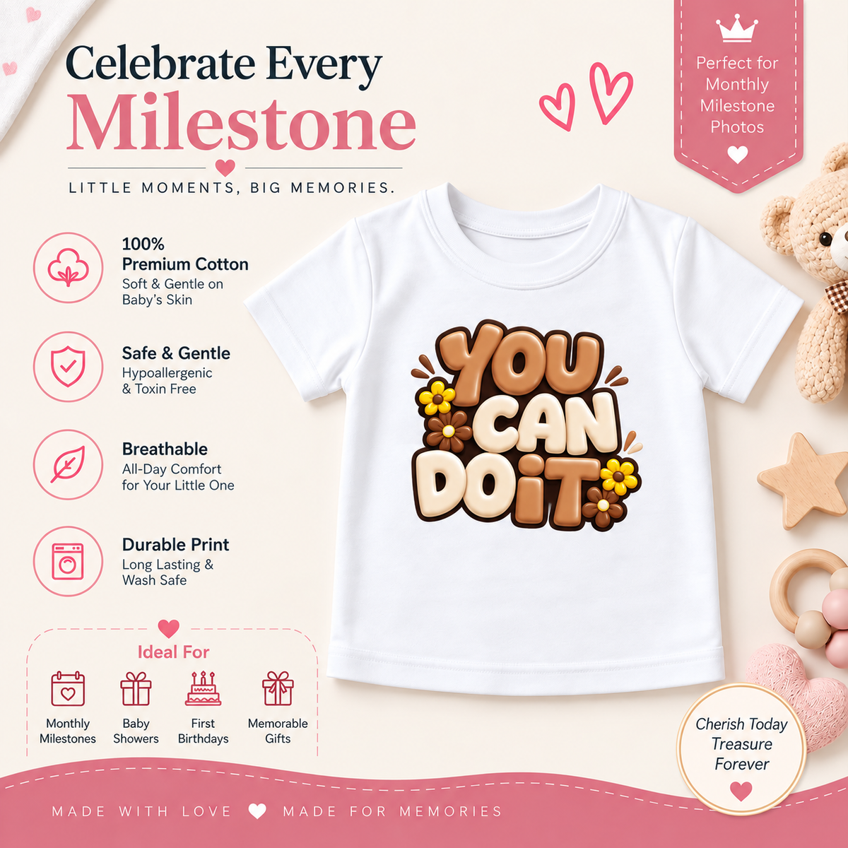 You Can Do It Graphic Kids T-Shirt 🌼🤎