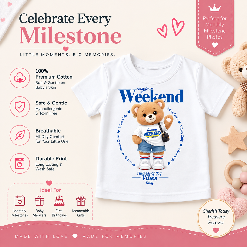 Happy Weekend Teddy Kids T-Shirt