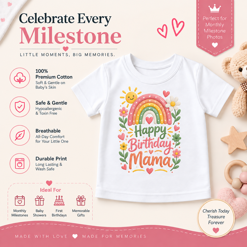 Happy Birthday Mama Floral Rainbow Kids T-Shirt