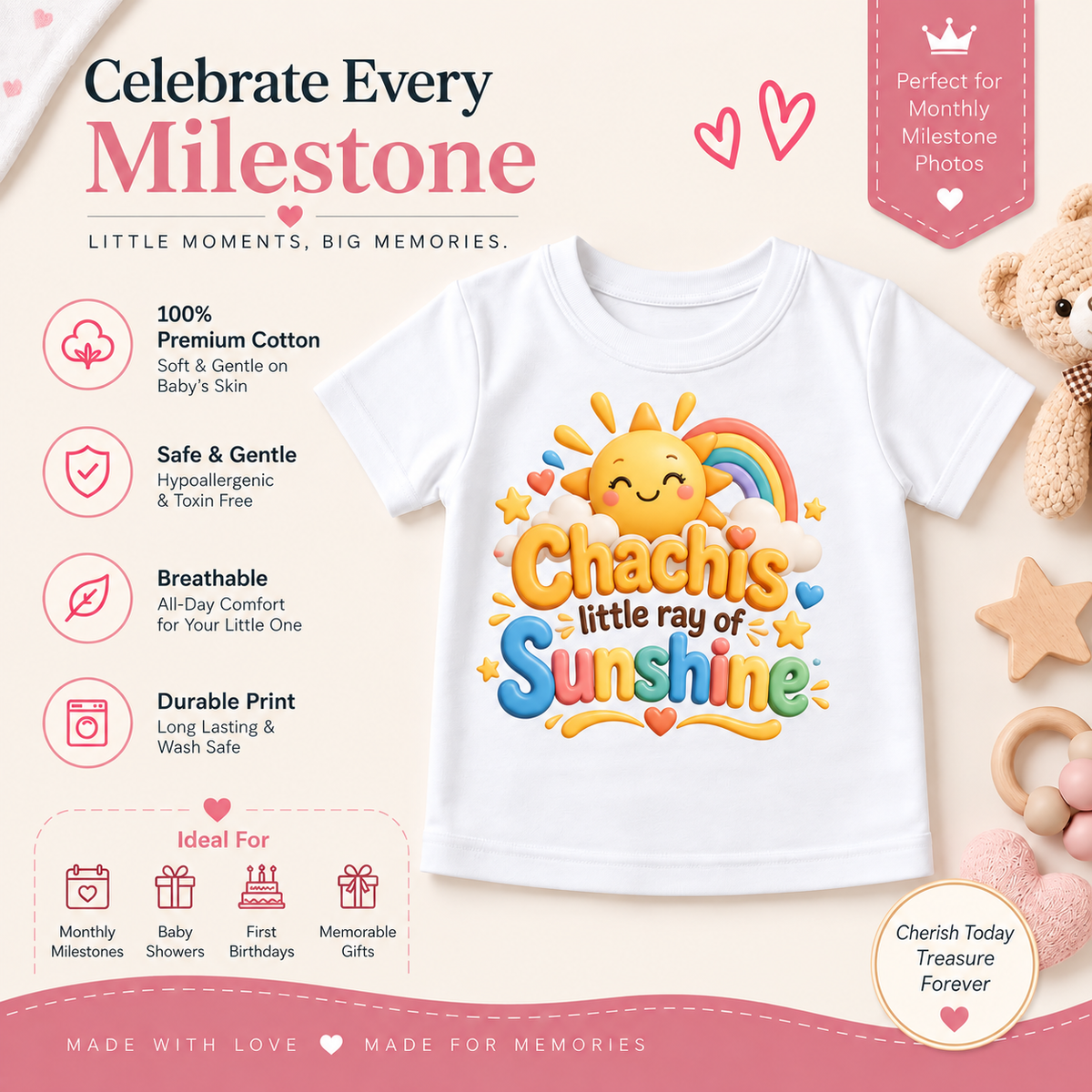 LITTLE SUNSHINE RAINBOW PRINT T-SHIRT