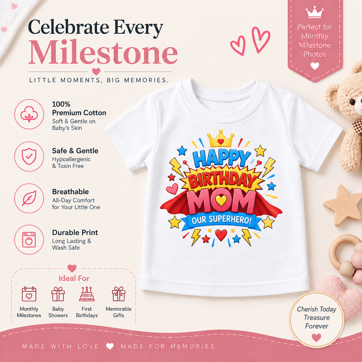 Birthday Superhero Mom Kids T-Shirt
