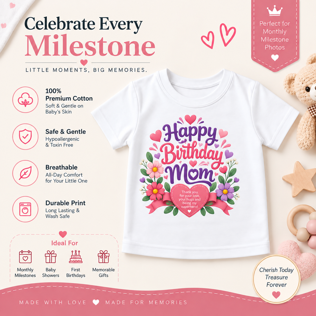 Happy Birthday Mom Floral Kids T-Shirt