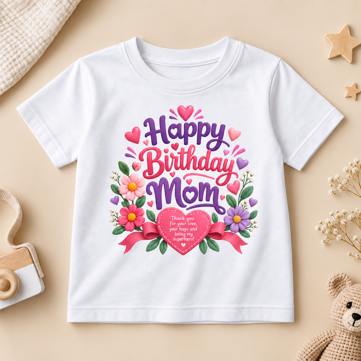 Happy Birthday Mom Floral Kids T-Shirt