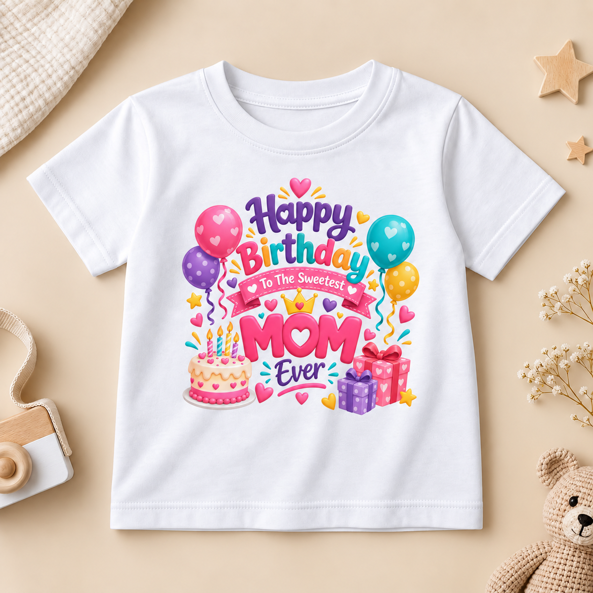 SWEETEST MOM BIRTHDAY CELEBRATION KIDS T-SHIRT