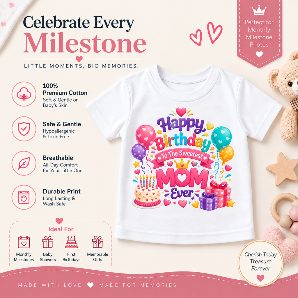 SWEETEST MOM BIRTHDAY CELEBRATION KIDS T-SHIRT
