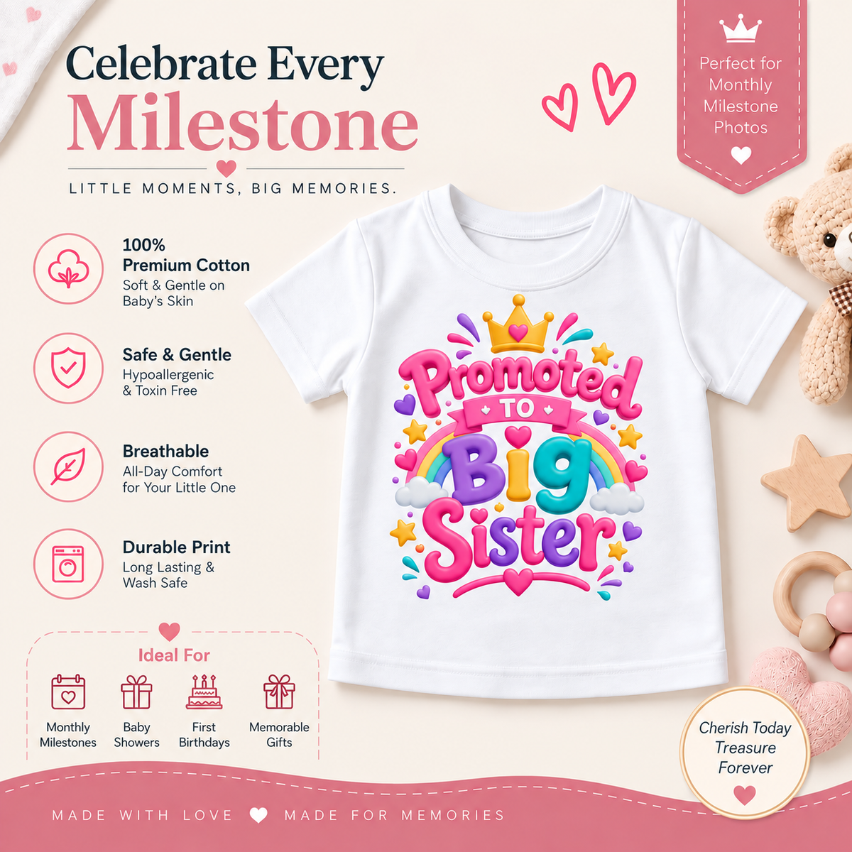 PROMOTED TO BIG SISTER CUTE KIDS T-SHIRT