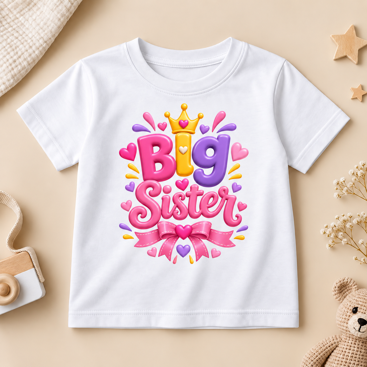 BIG SISTER LOVE BOW PRINT KIDS T-SHIRT