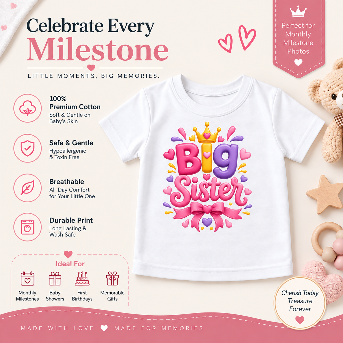 BIG SISTER LOVE BOW PRINT KIDS T-SHIRT