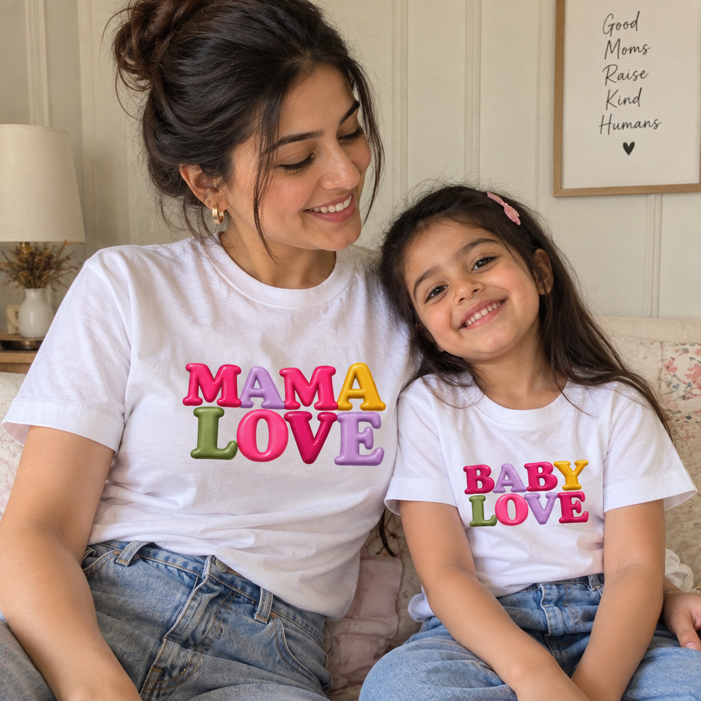 💕 MAMA LOVE & BABY LOVE – MOTHER DAUGHTER MATCHING T-SHIRT DUO