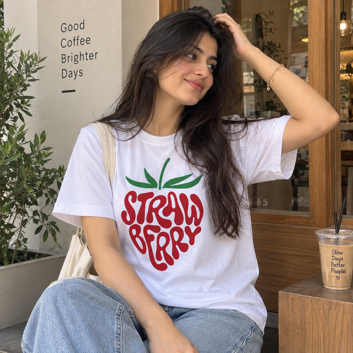 🍓 STRAWBERRY VIBES – WOMEN’S GRAPHIC T-SHIRT
