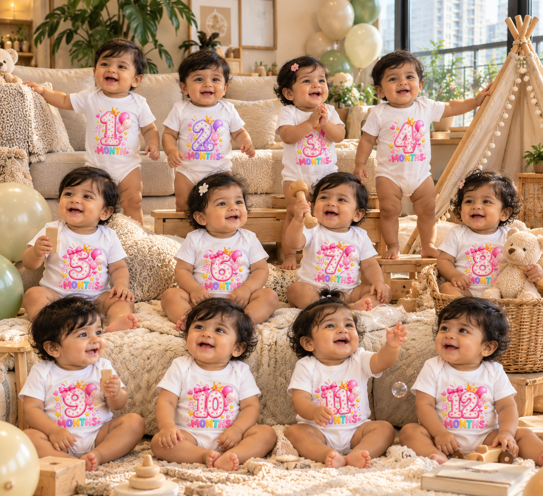 12 Months Baby Milestone Birthday Romper Set  Monthly Birthday Celebration Combo