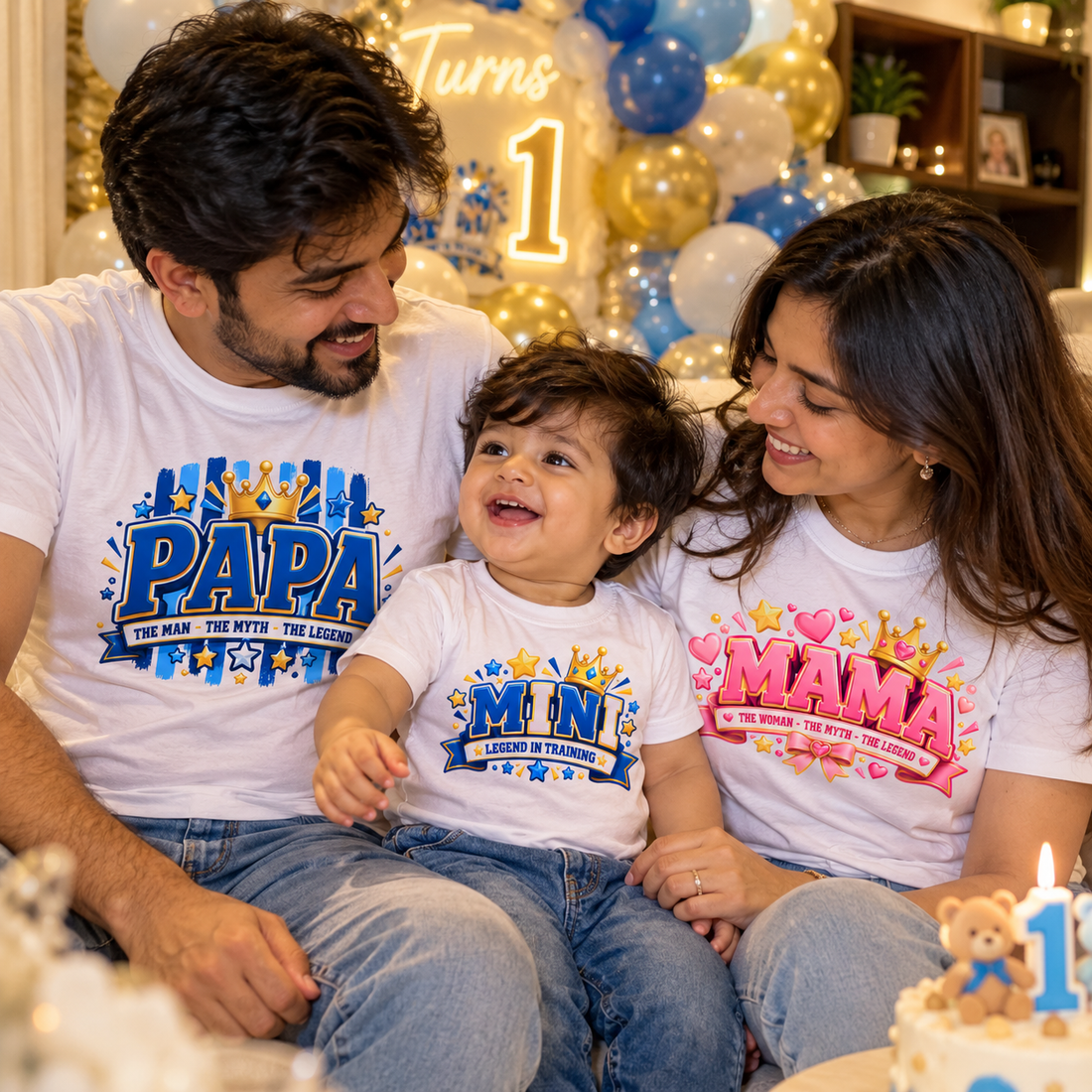 Papa Mama Mini Family Birthday T-Shirt Set