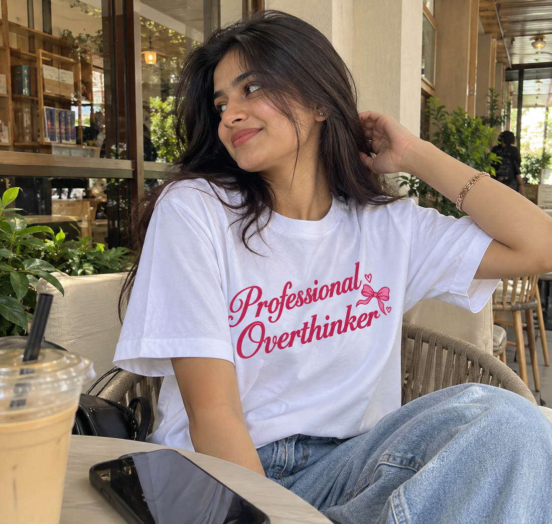 PROFESSIONAL OVERTHINKER BOW GRAPHIC T-SHIRT – WHITE