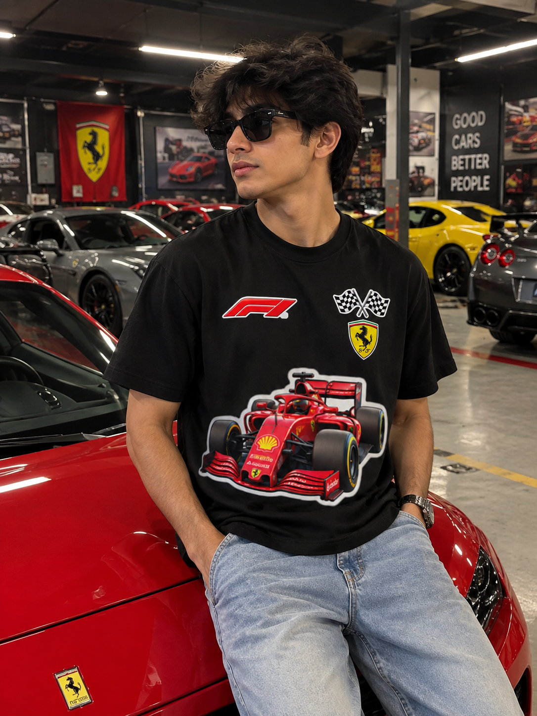 Racing Speed Front & Back Graphic Black T-Shirt