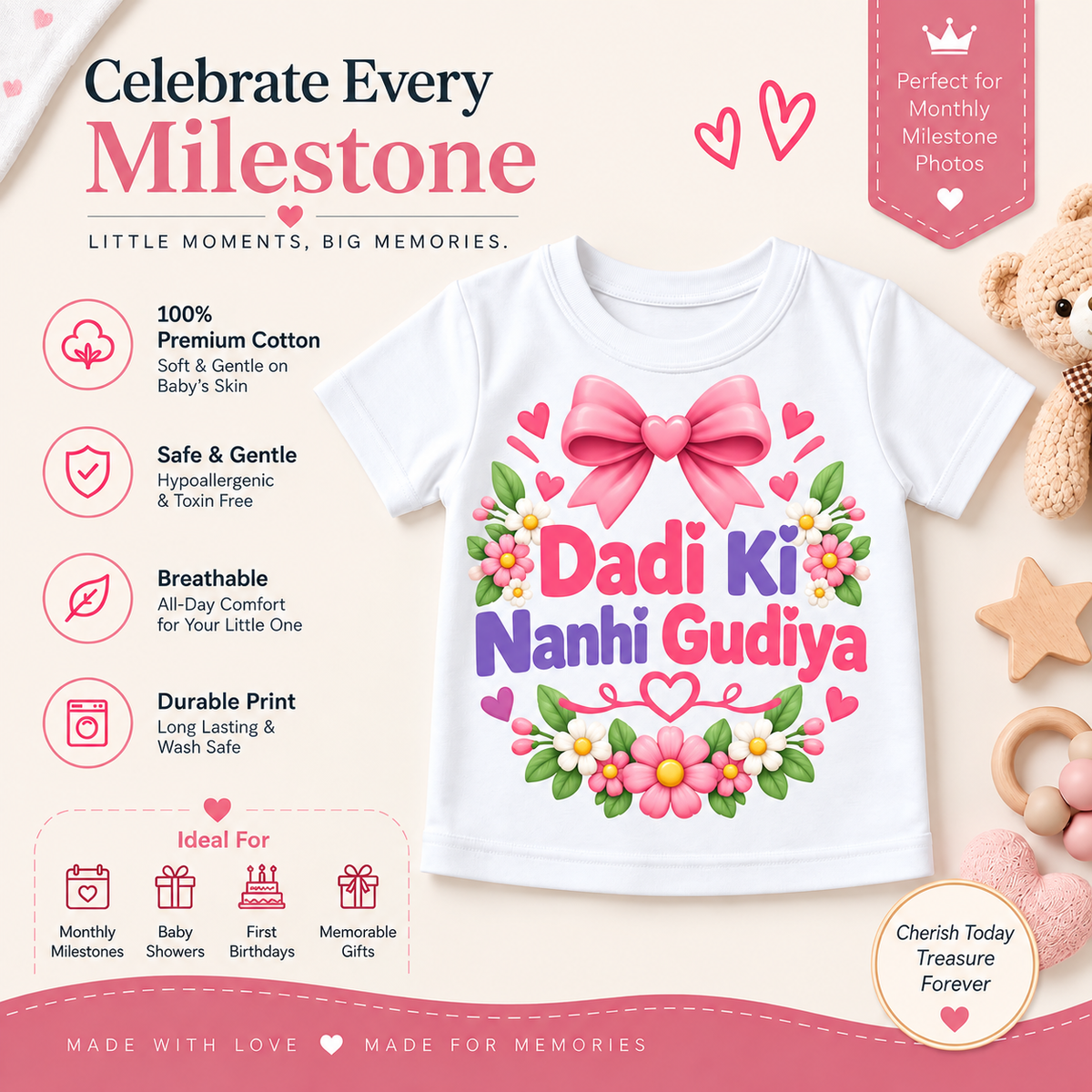 “Dadu Dadi Ki Nanhi Gudiya” Cute Printed T-Shirt