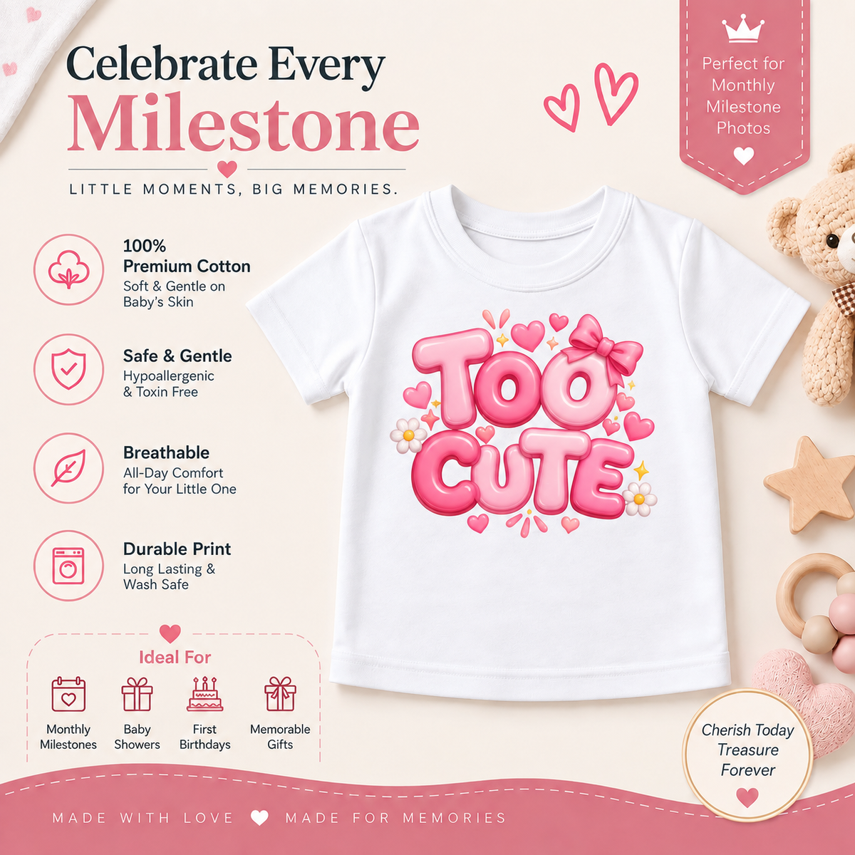 Too Cute Premium Printed Kids T-Shirt
