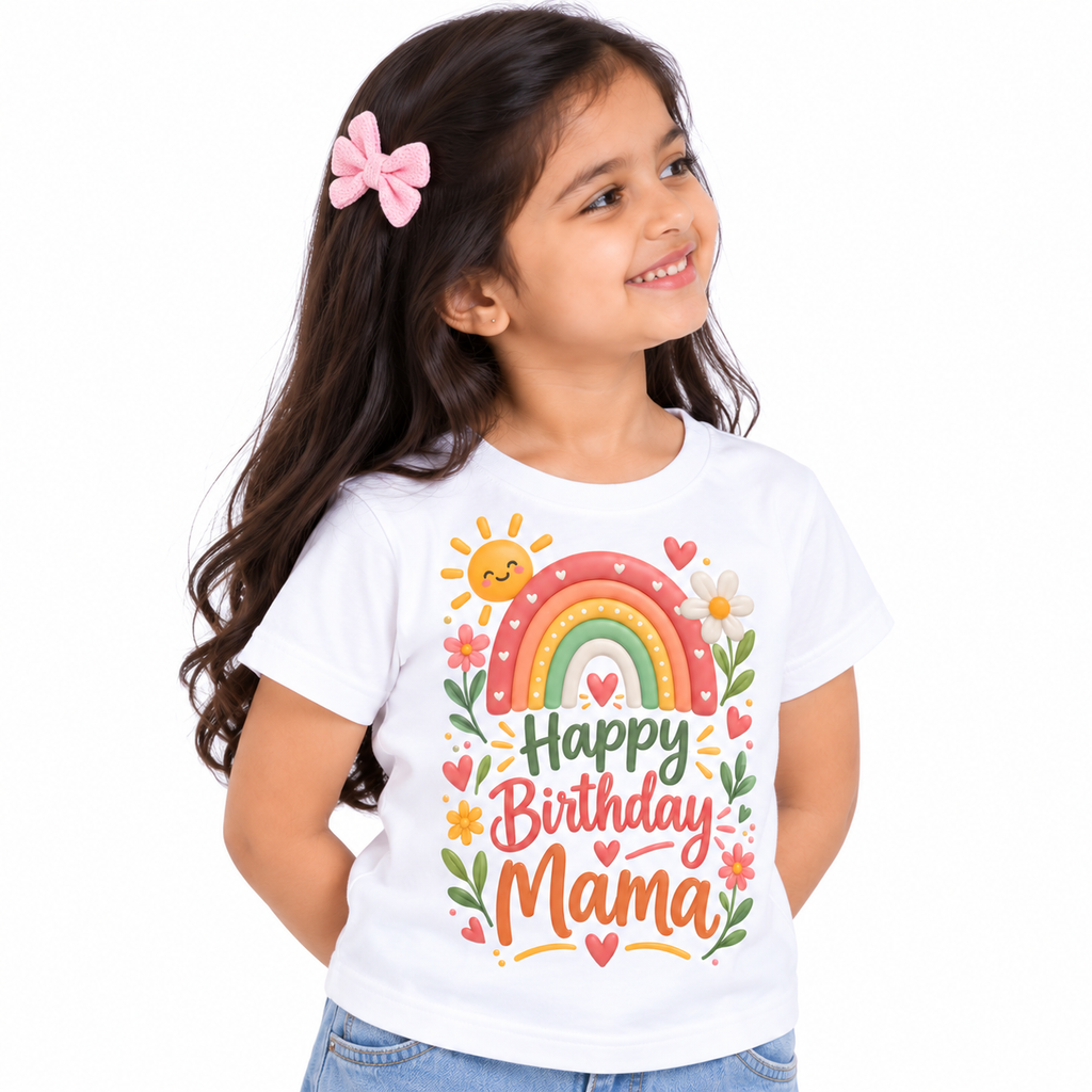 Happy Birthday Mama Floral Rainbow Kids T-Shirt