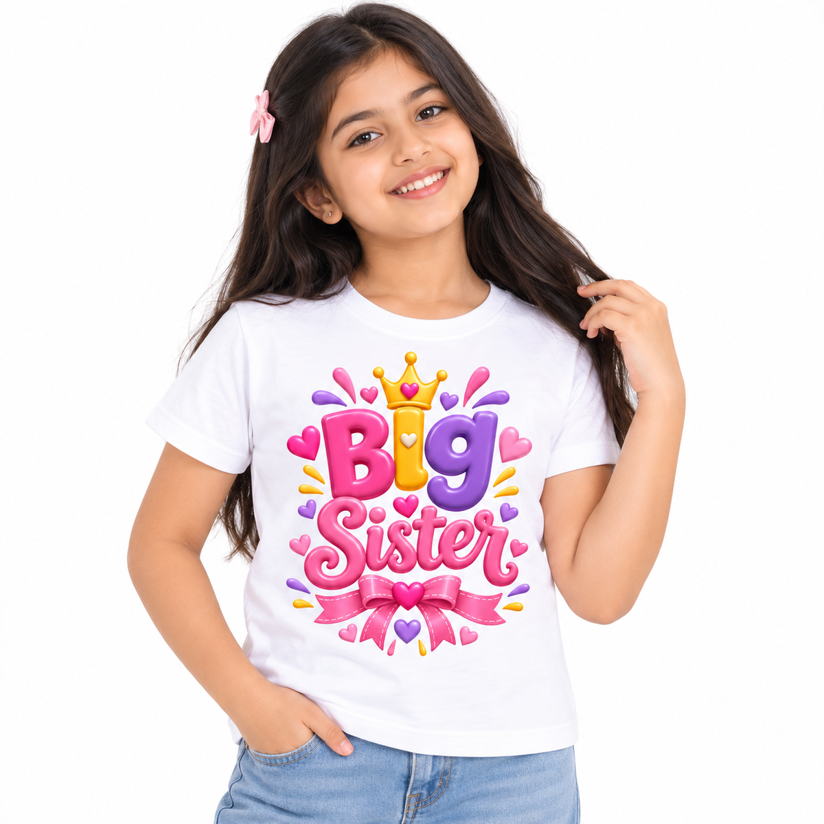 BIG SISTER LOVE BOW PRINT KIDS T-SHIRT