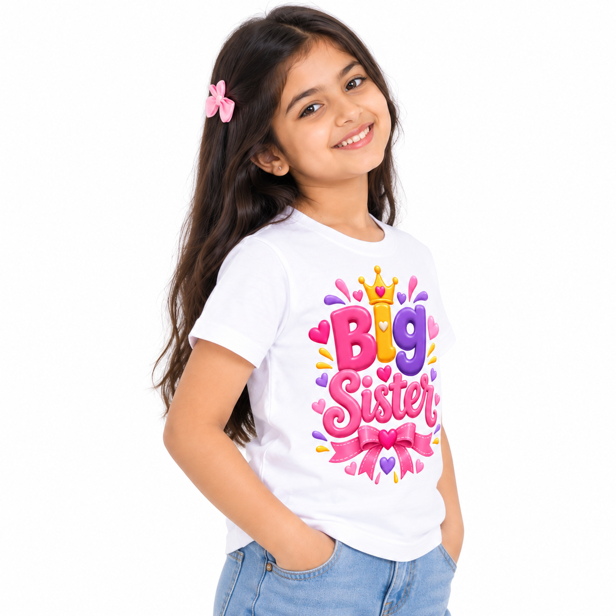 BIG SISTER LOVE BOW PRINT KIDS T-SHIRT