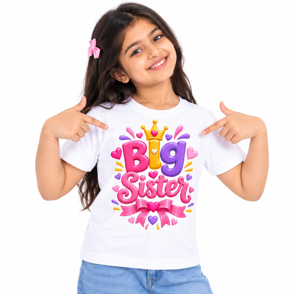 BIG SISTER LOVE BOW PRINT KIDS T-SHIRT