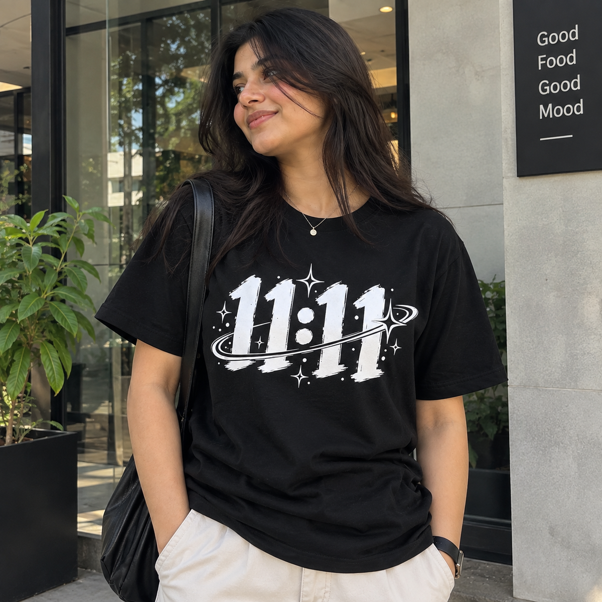 11:11 Cosmic Universe Graphic T-Shirt – Black