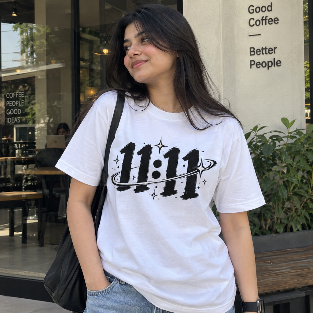 11:11 Cosmic Universe Graphic T-Shirt – Black