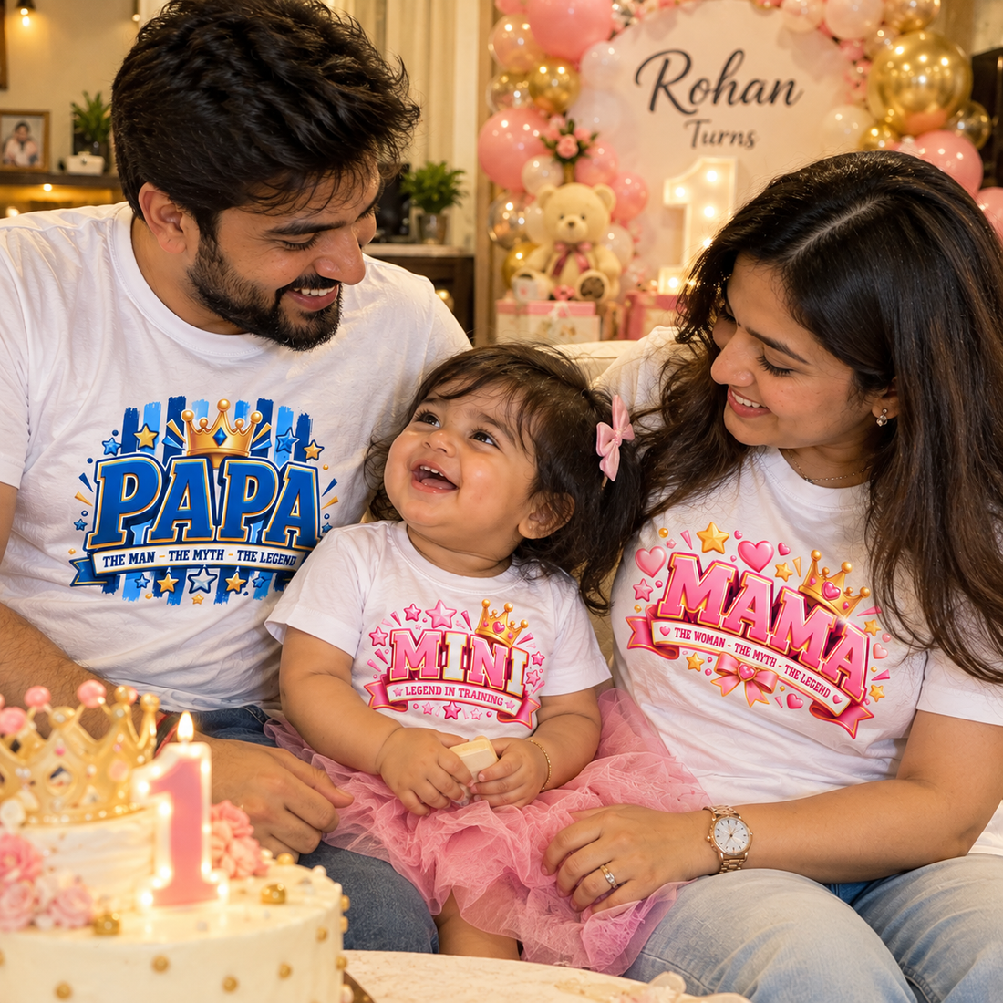 Papa Mama Mini Family Birthday T-Shirt Set