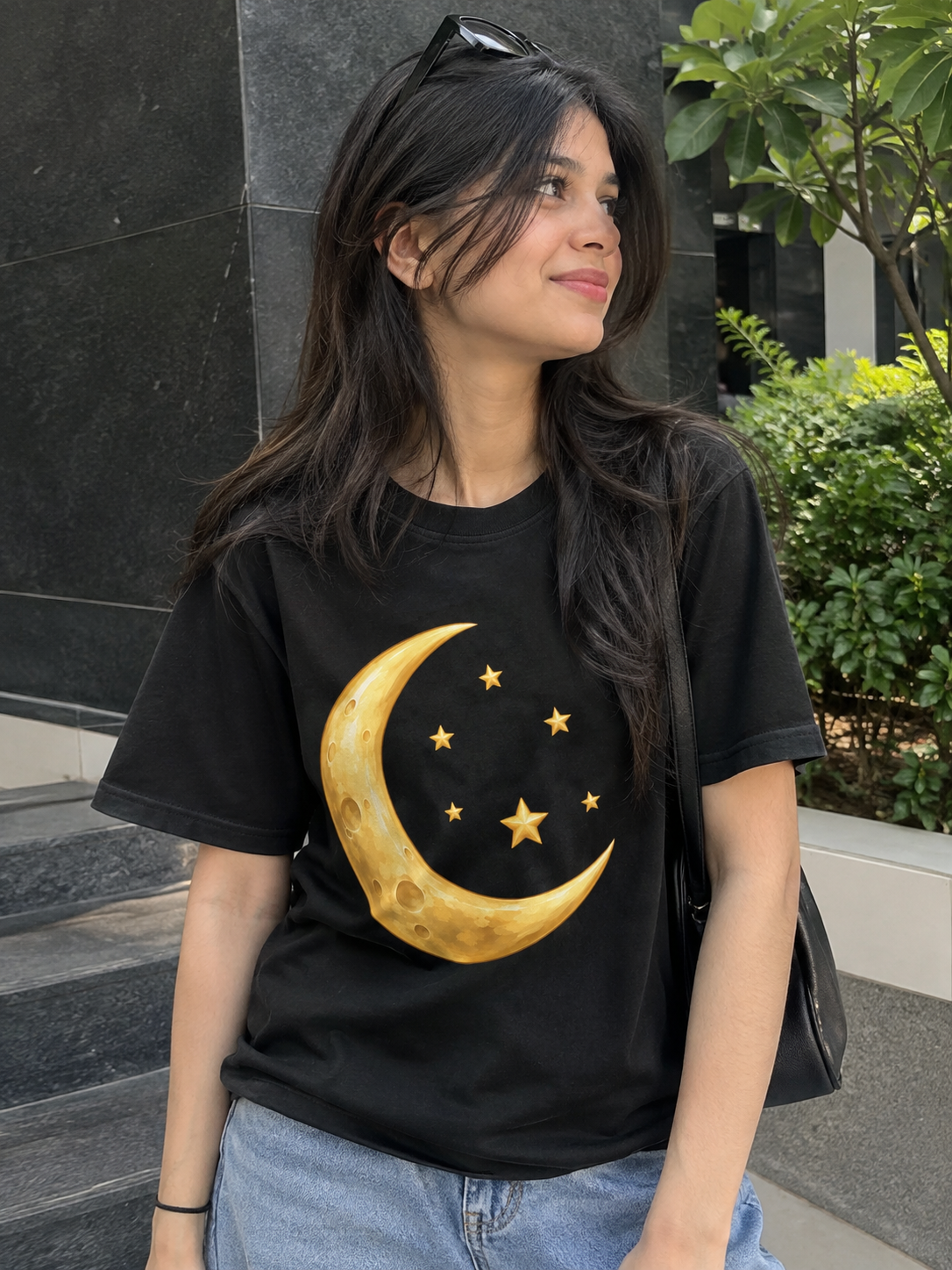 Golden Moon & Stars Graphic T-Shirt