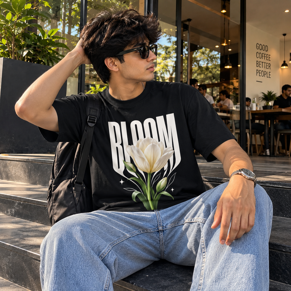 Bloom Floral Graphic Black T-Shirt