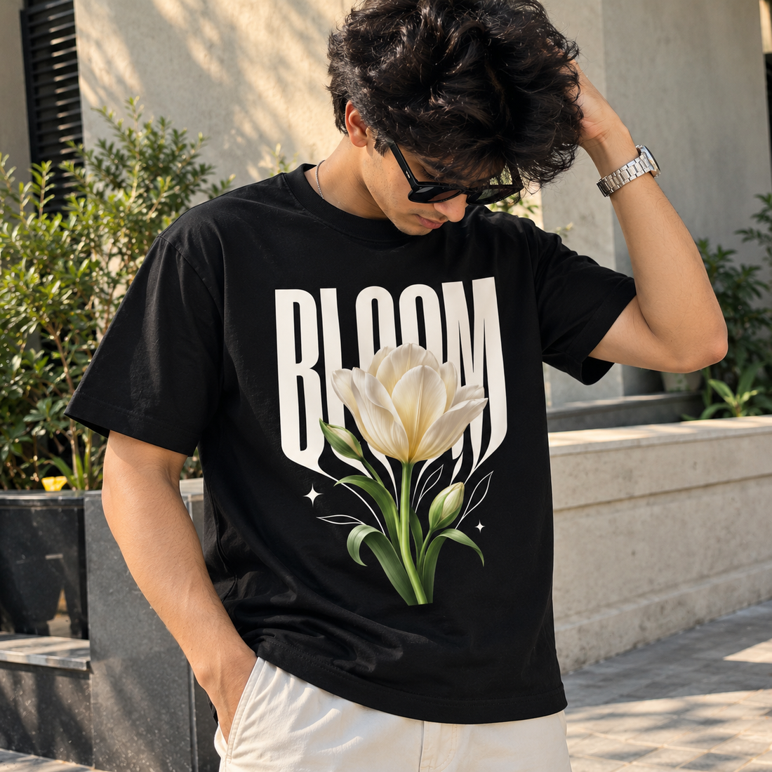 Bloom Floral Graphic Black T-Shirt