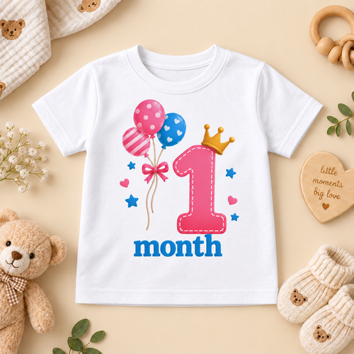 1 Months Baby Milestone Printed Romper & T-Shirt | 1 Month Birthday Celebration Outfit for Baby Boy & Girl