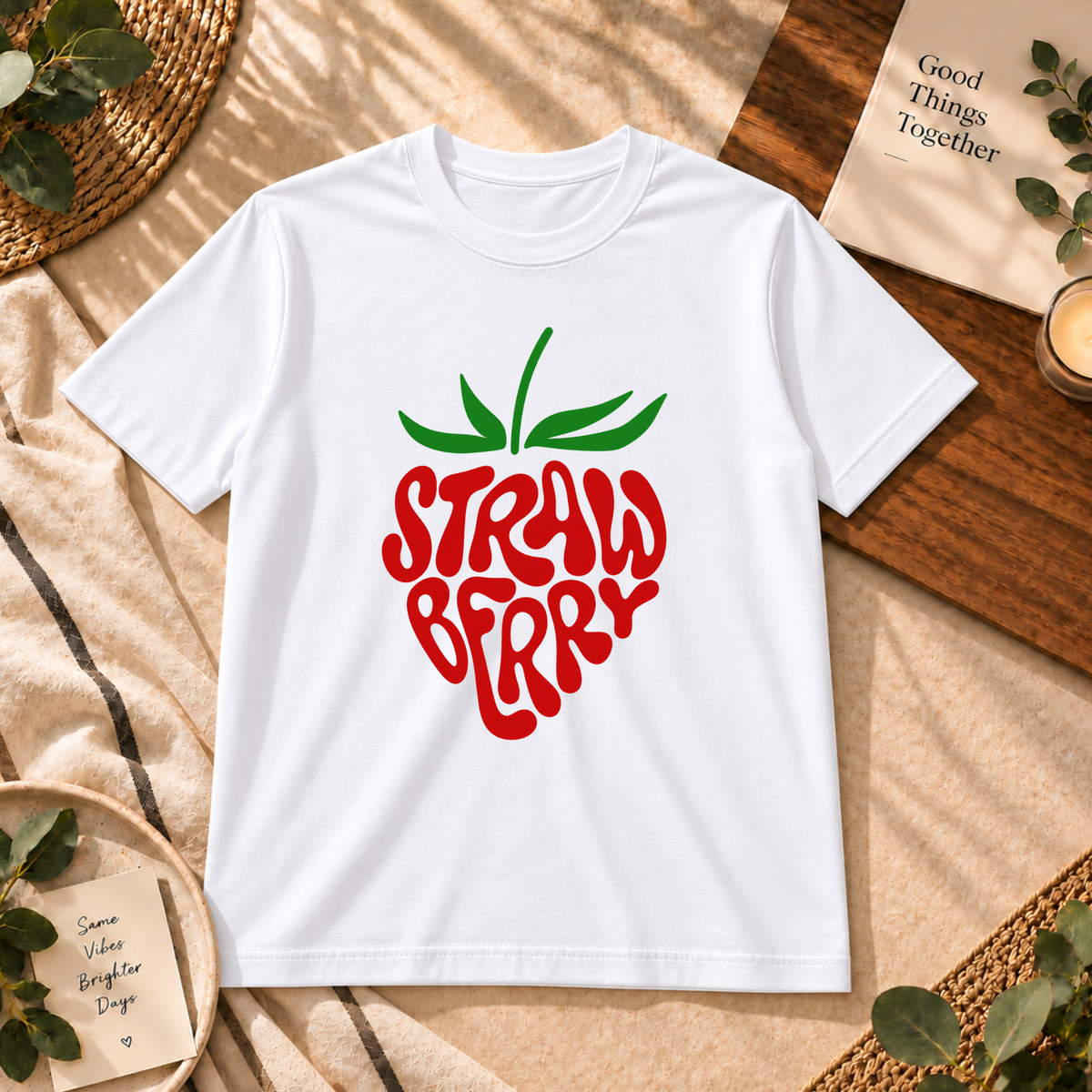 🍓 STRAWBERRY VIBES – WOMEN’S GRAPHIC T-SHIRT