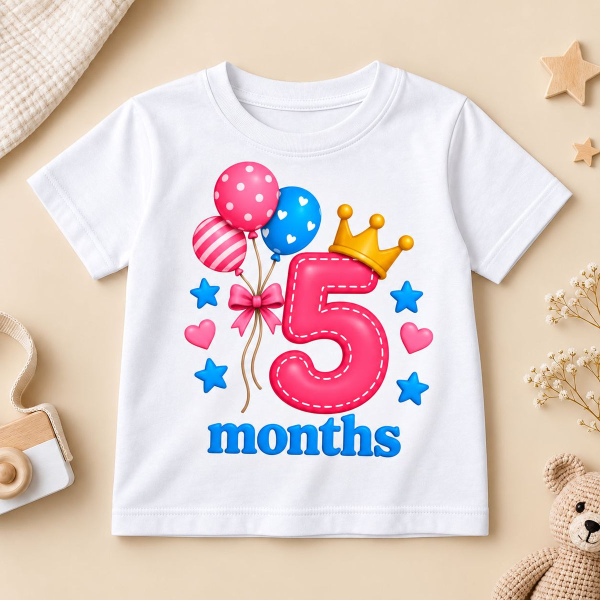 5 Months Baby Milestone Printed Romper & T-Shirt | 5 Month Birthday Celebration Outfit for Baby Boy & Girl