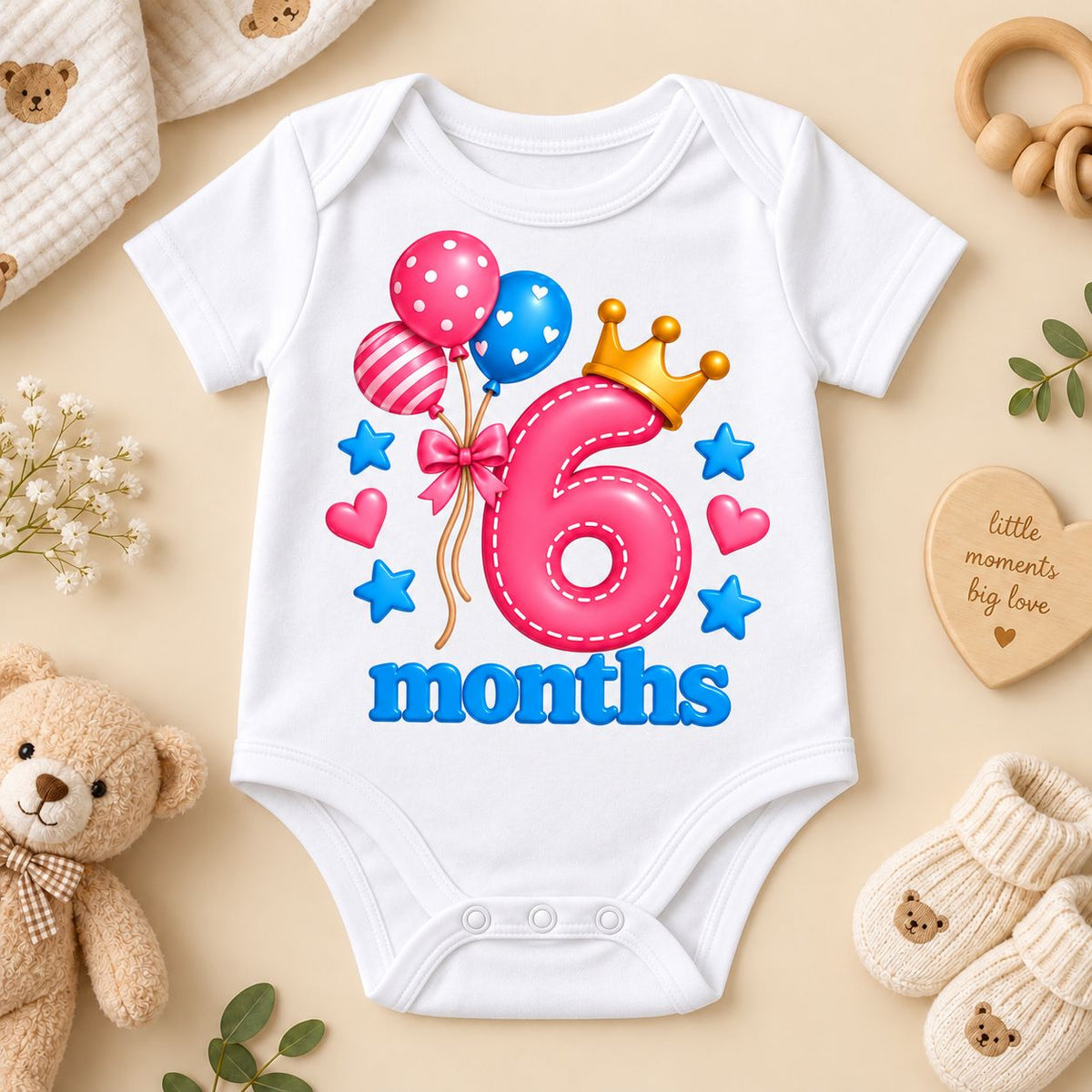 6 Months Baby Milestone Printed Romper & T-Shirt | 6 Month Birthday Celebration Outfit for Baby Boy & Girl
