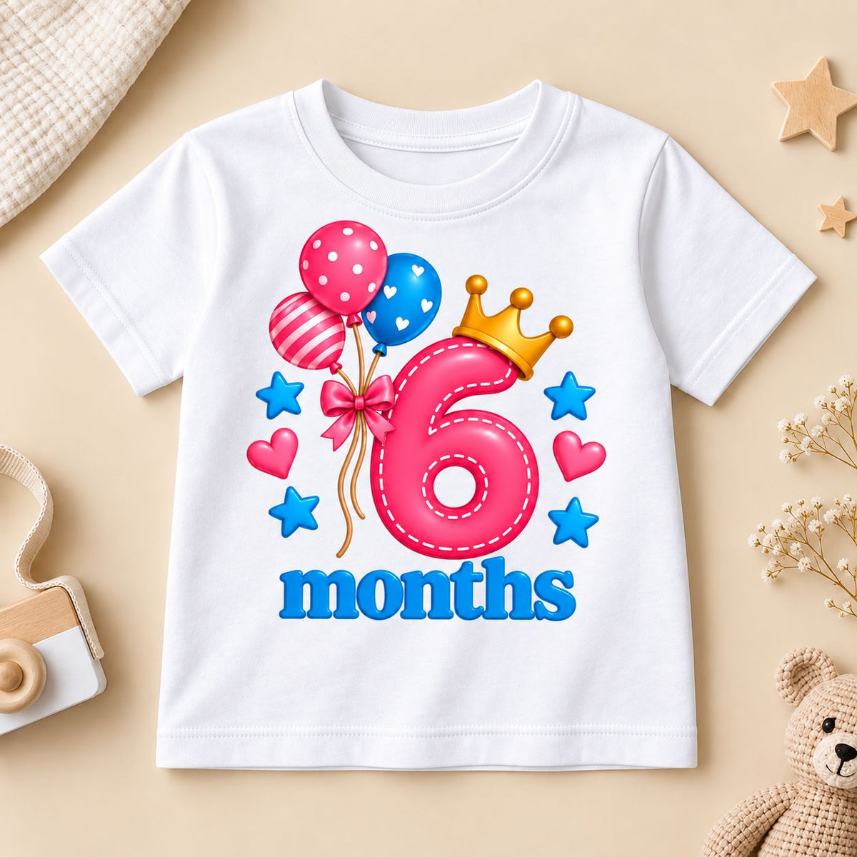 6 Months Baby Milestone Printed Romper & T-Shirt | 6 Month Birthday Celebration Outfit for Baby Boy & Girl