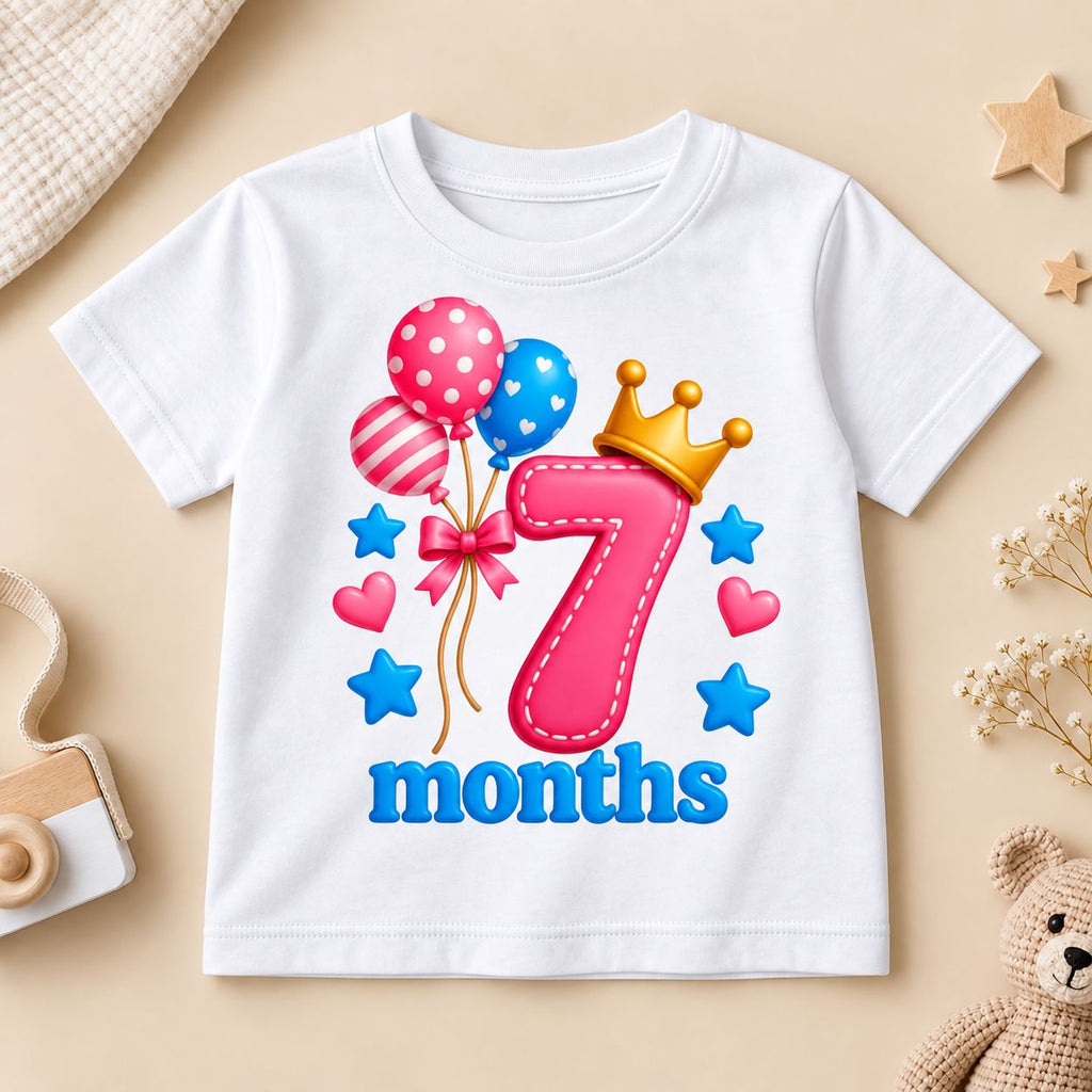 7 Months Baby Milestone Printed Romper & T-Shirt | 7 Month Birthday Celebration Outfit for Baby Boy & Girll