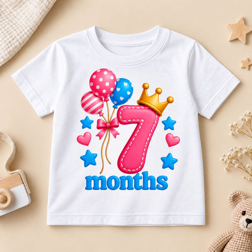 7 Months Baby Milestone Printed Romper & T-Shirt | 7 Month Birthday Celebration Outfit for Baby Boy & Girll