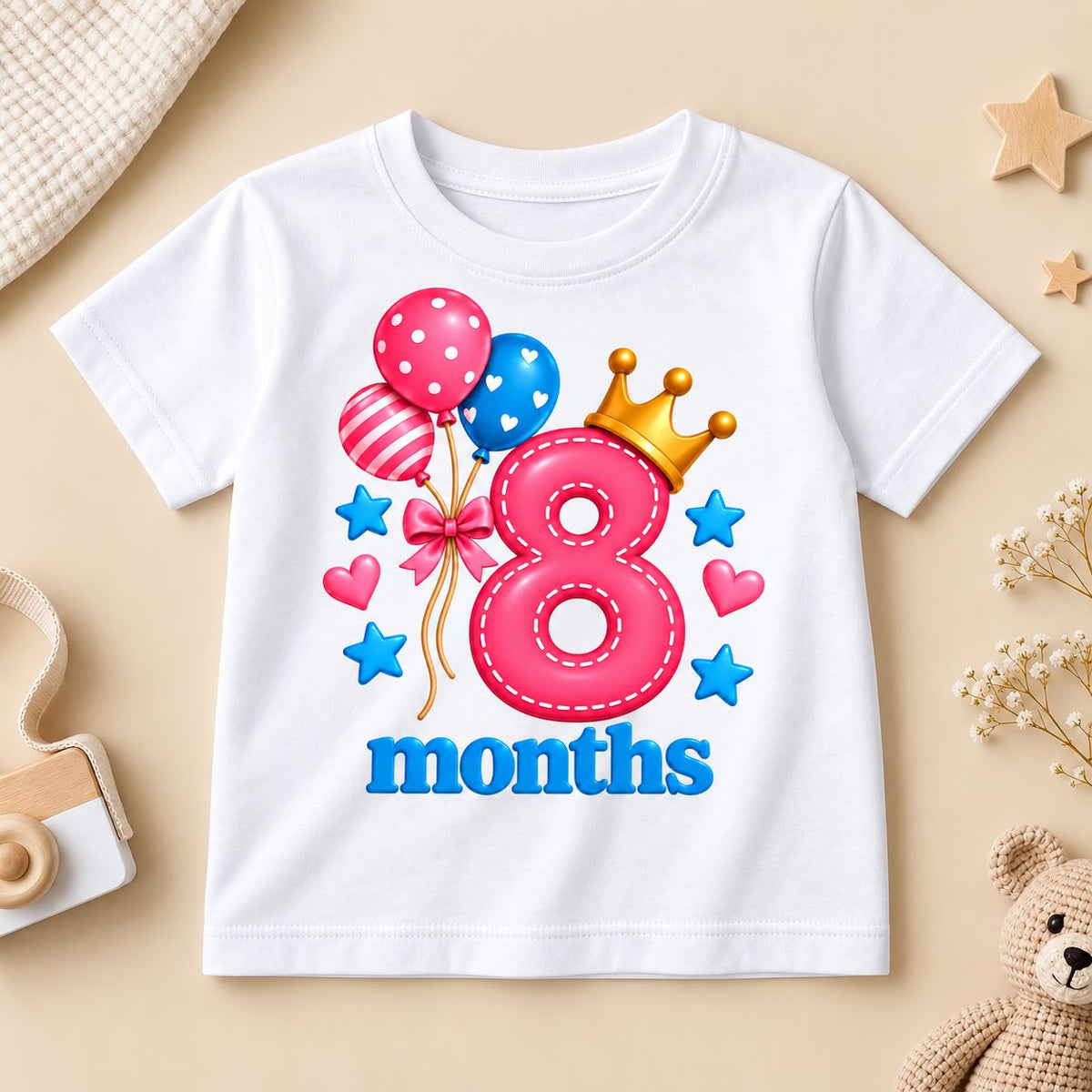 8 Months Baby Milestone Printed Romper & T-Shirt | 8 Month Birthday Celebration Outfit for Baby Boy & Girl