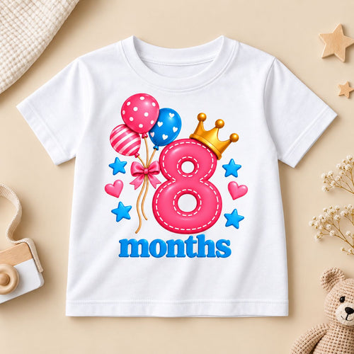 8 Months Baby Milestone Printed Romper & T-Shirt | 8 Month Birthday Celebration Outfit for Baby Boy & Girl