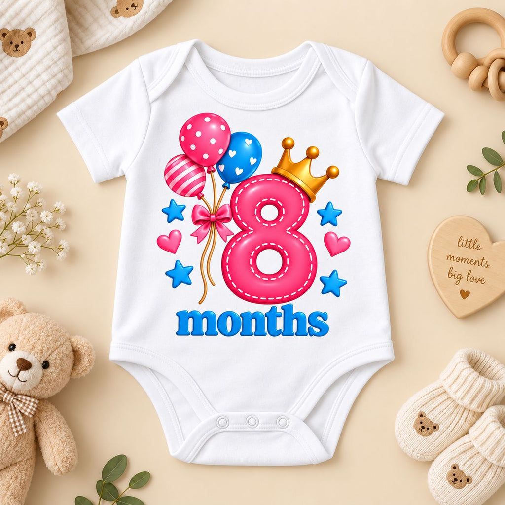 8 Months Baby Milestone Printed Romper & T-Shirt | 8 Month Birthday Celebration Outfit for Baby Boy & Girl